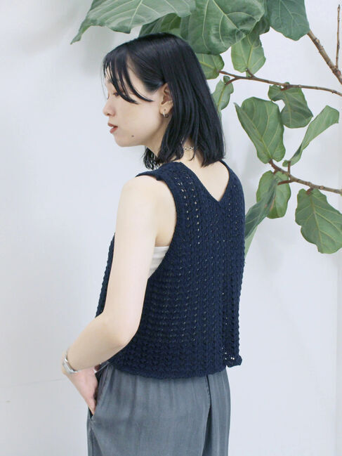 Samansa Mos2 blue「テープヤーン透かしニットベスト」|ニット・セーター|