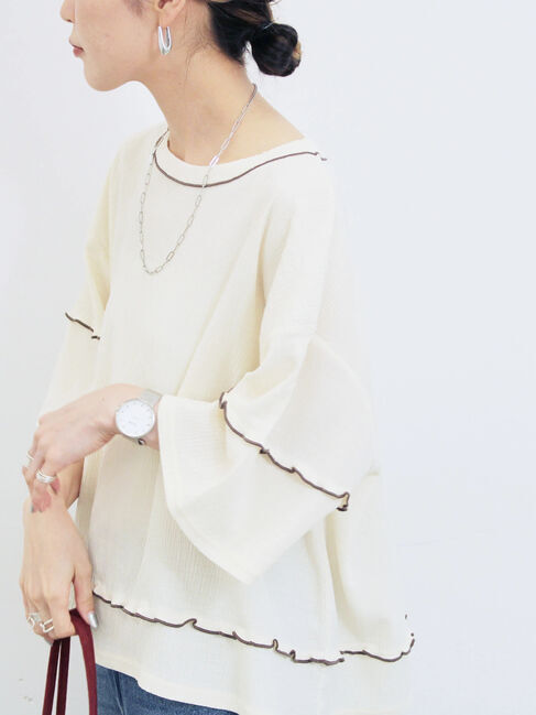 Samansa Mos2 blue「配色メローアソートプルオーバー」|Tシャツ・カットソー|