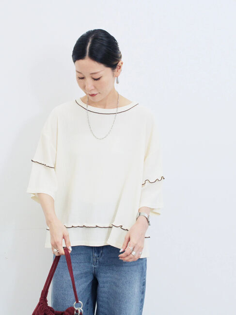 Samansa Mos2 blue「配色メローアソートプルオーバー」|Tシャツ・カットソー|