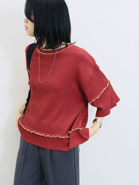 Samansa Mos2 blue「配色メローアソートプルオーバー」|Tシャツ・カットソー|