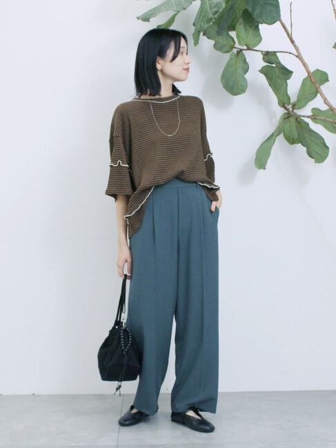 Samansa Mos2 blue「配色メローアソートプルオーバー」|Tシャツ・カットソー|