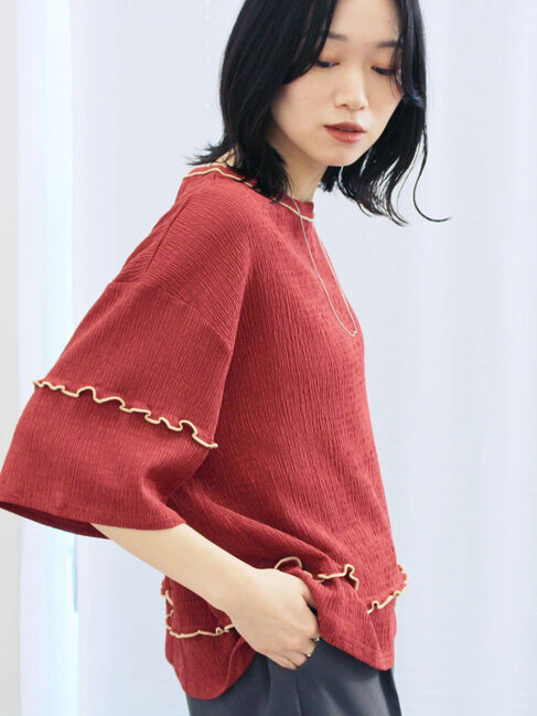 Samansa Mos2 blue「配色メローアソートプルオーバー」|Tシャツ・カットソー|