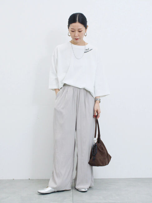 Samansa Mos2 blue「チェーン刺繍7分袖プルオーバー」|Tシャツ・カットソー|