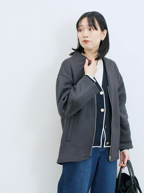 Samansa Mos2 blue「【マシンウォッシャブル】マルチスタイルボンディングブルゾン」|ブルゾン・スタジャン|