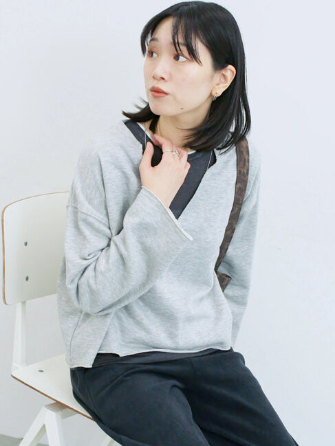 Samansa Mos2 blue「レイヤード風ロンT」|Tシャツ・カットソー|