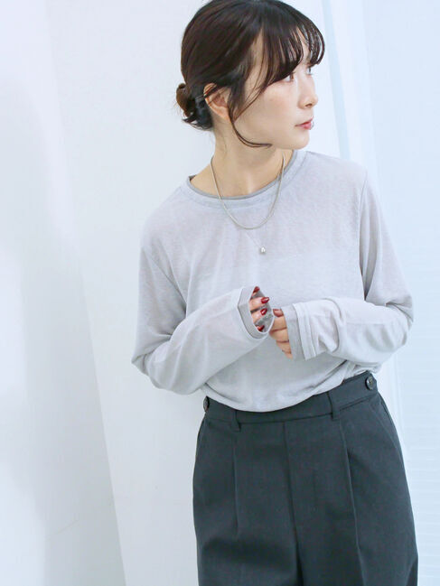 Samansa Mos2 blue「レイヤード風ロンT」|Tシャツ・カットソー|