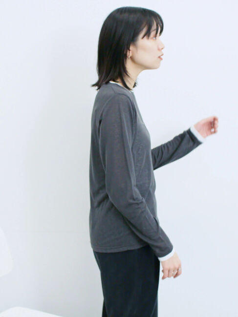 Samansa Mos2 blue「レイヤード風ロンT」|Tシャツ・カットソー|