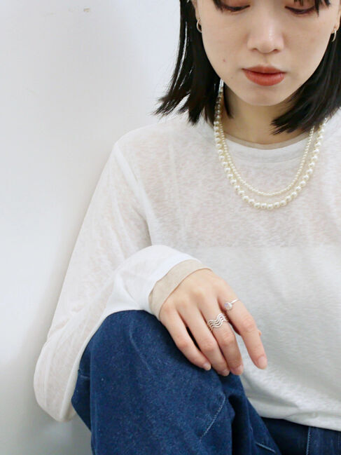 Samansa Mos2 blue「レイヤード風ロンT」|Tシャツ・カットソー|