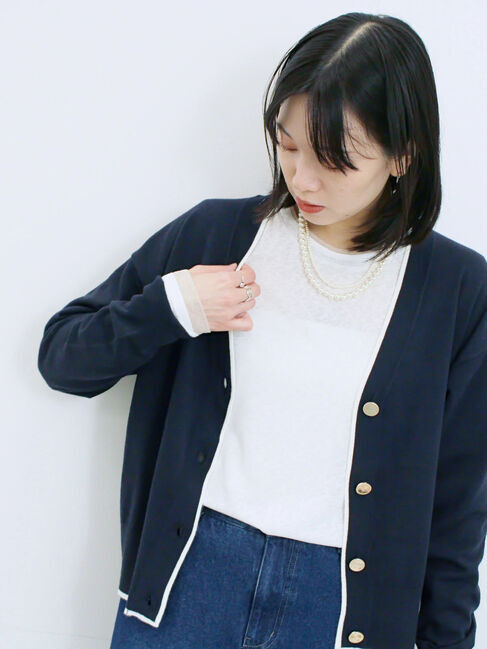 Samansa Mos2 blue「レイヤード風ロンT」|Tシャツ・カットソー|