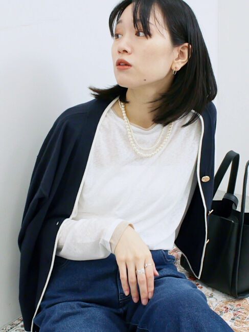 Samansa Mos2 blue「レイヤード風ロンT」|Tシャツ・カットソー|