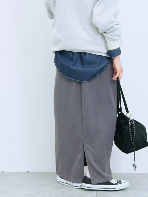 Samansa Mos2 blue「カットリブナロースカート」|スカート|