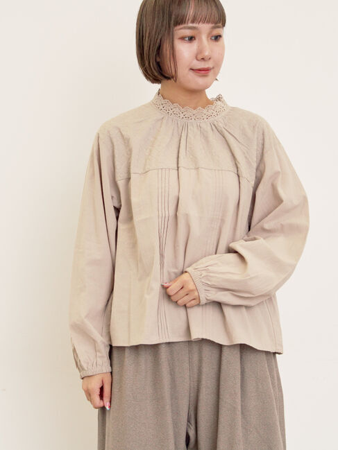 Samansa Mos2「オーバーレース切替ブラウス」|シャツ・ブラウス|ベージュ