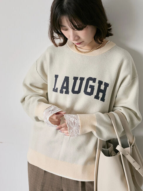 Samansa Mos2 blue「【Hug knit】ロゴプルオーバー」|ニット・セーター|