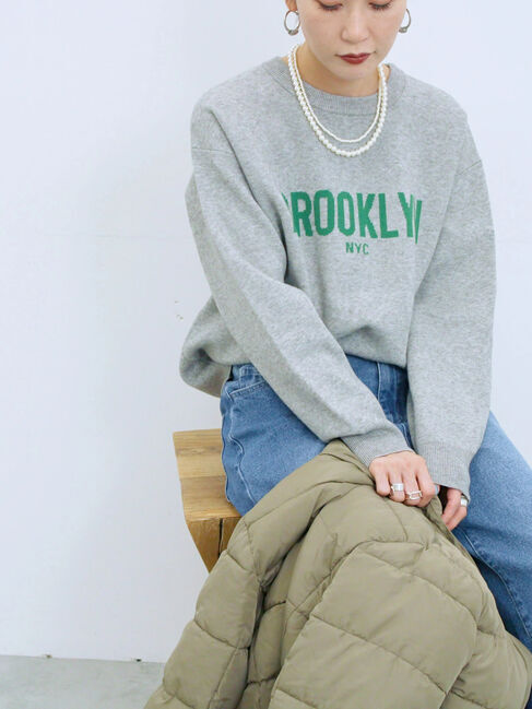 Samansa Mos2 blue「【Hug knit】ロゴプルオーバー」|ニット・セーター|