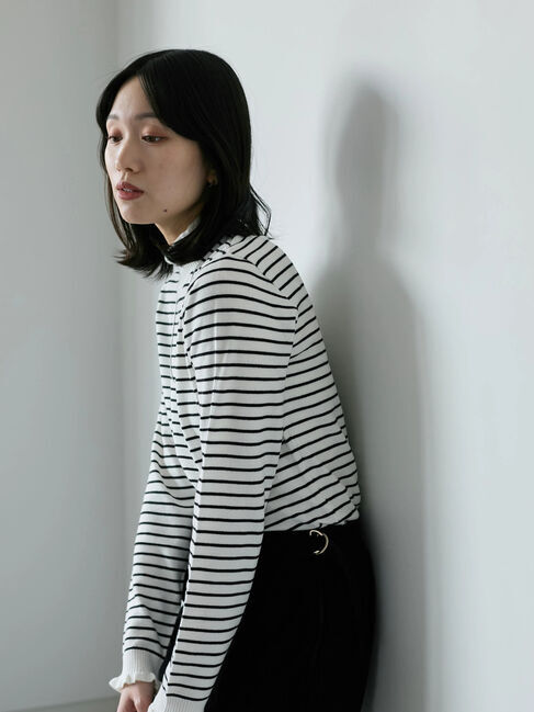 Samansa Mos2 blue「フリル衿ニットプルオーバー」|ニット・セーター|