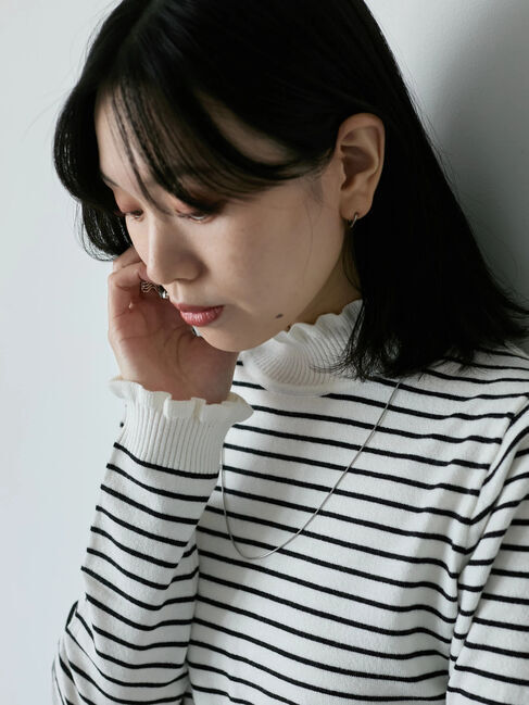 Samansa Mos2 blue「フリル衿ニットプルオーバー」|ニット・セーター|