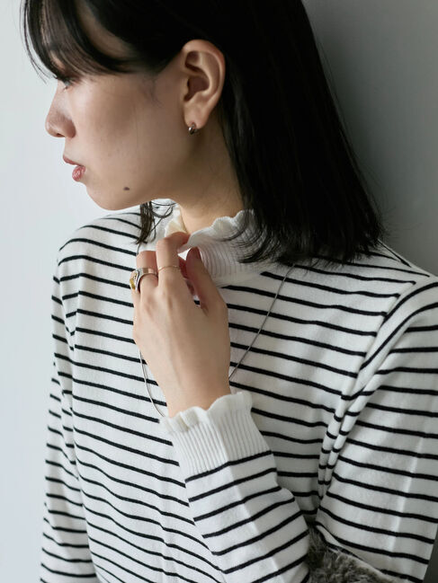 Samansa Mos2 blue「フリル衿ニットプルオーバー」|ニット・セーター|