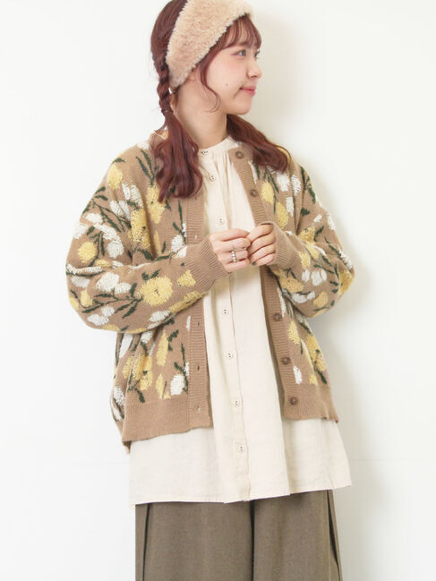 Samansa Mos2「ループ花柄ジャガードニットカーディガン」|カーディガン|