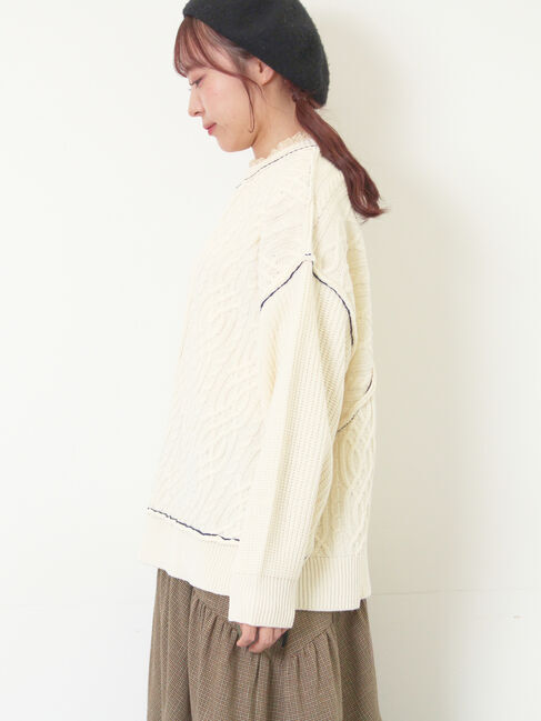 Samansa Mos2「ケーブルパッチワークステッチプルオーバー」|ニット・セーター|