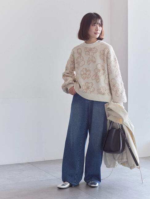 Samansa Mos2 blue「花柄シャギーニットプルオーバー」|ニット・セーター|