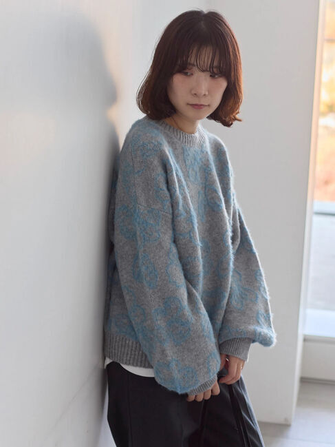 Samansa Mos2 blue「花柄シャギーニットプルオーバー」|ニット・セーター|