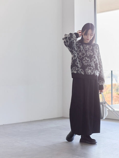 Samansa Mos2 blue「花柄シャギーニットプルオーバー」|ニット・セーター|