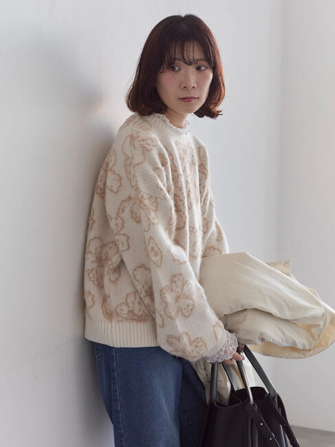 Samansa Mos2 blue「花柄シャギーニットプルオーバー」|ニット・セーター|