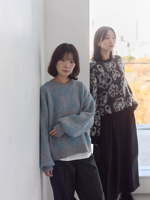 Samansa Mos2 blue「花柄シャギーニットプルオーバー」|ニット・セーター|