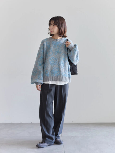 Samansa Mos2 blue「花柄シャギーニットプルオーバー」|ニット・セーター|