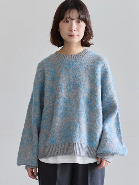 Samansa Mos2 blue「花柄シャギーニットプルオーバー」|ニット・セーター|