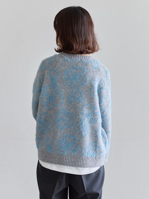 Samansa Mos2 blue「花柄シャギーニットプルオーバー」|ニット・セーター|