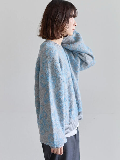 Samansa Mos2 blue「花柄シャギーニットプルオーバー」|ニット・セーター|