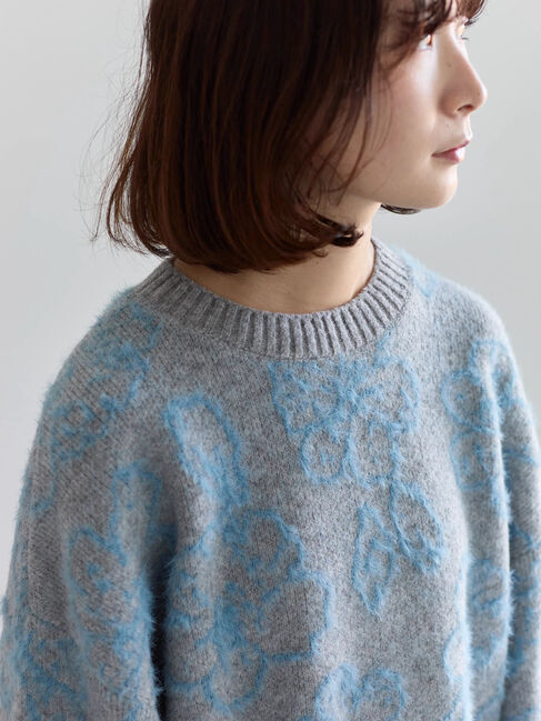 Samansa Mos2 blue「花柄シャギーニットプルオーバー」|ニット・セーター|