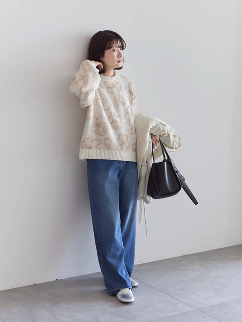 Samansa Mos2 blue「花柄シャギーニットプルオーバー」|ニット・セーター|