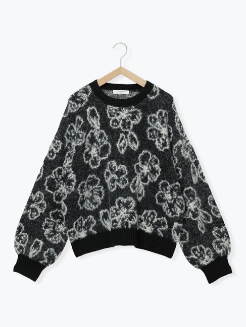 Samansa Mos2 blue「花柄シャギーニットプルオーバー」|ニット・セーター|