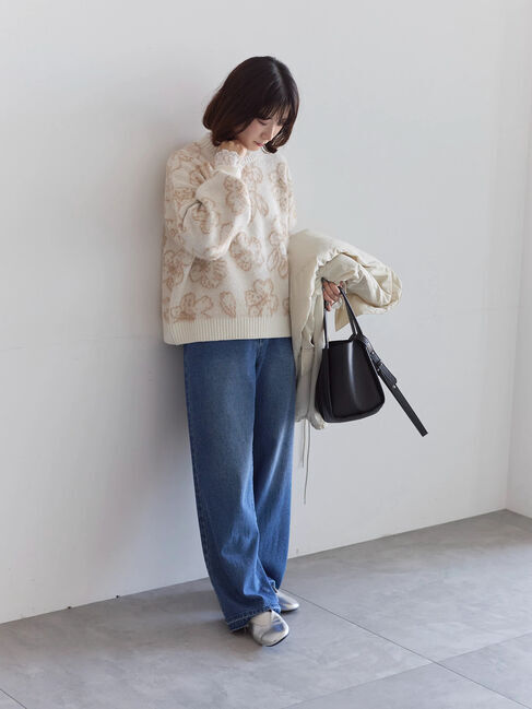 Samansa Mos2 blue「花柄シャギーニットプルオーバー」|ニット・セーター|