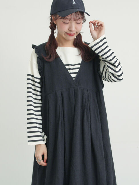 Samansa Mos2「パネルボーダーバスクシャツ」|Tシャツ・カットソー|ブラック