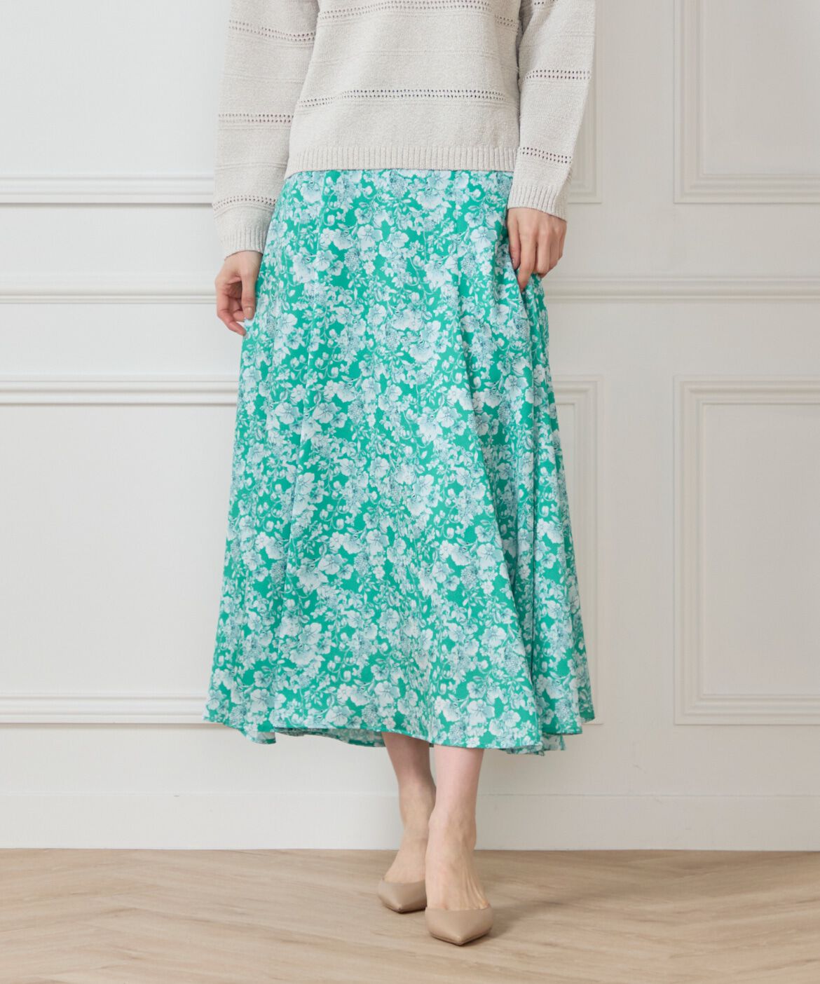 7-IDconcept.「切り替えマーメイドスカート」|フレア|グリーン