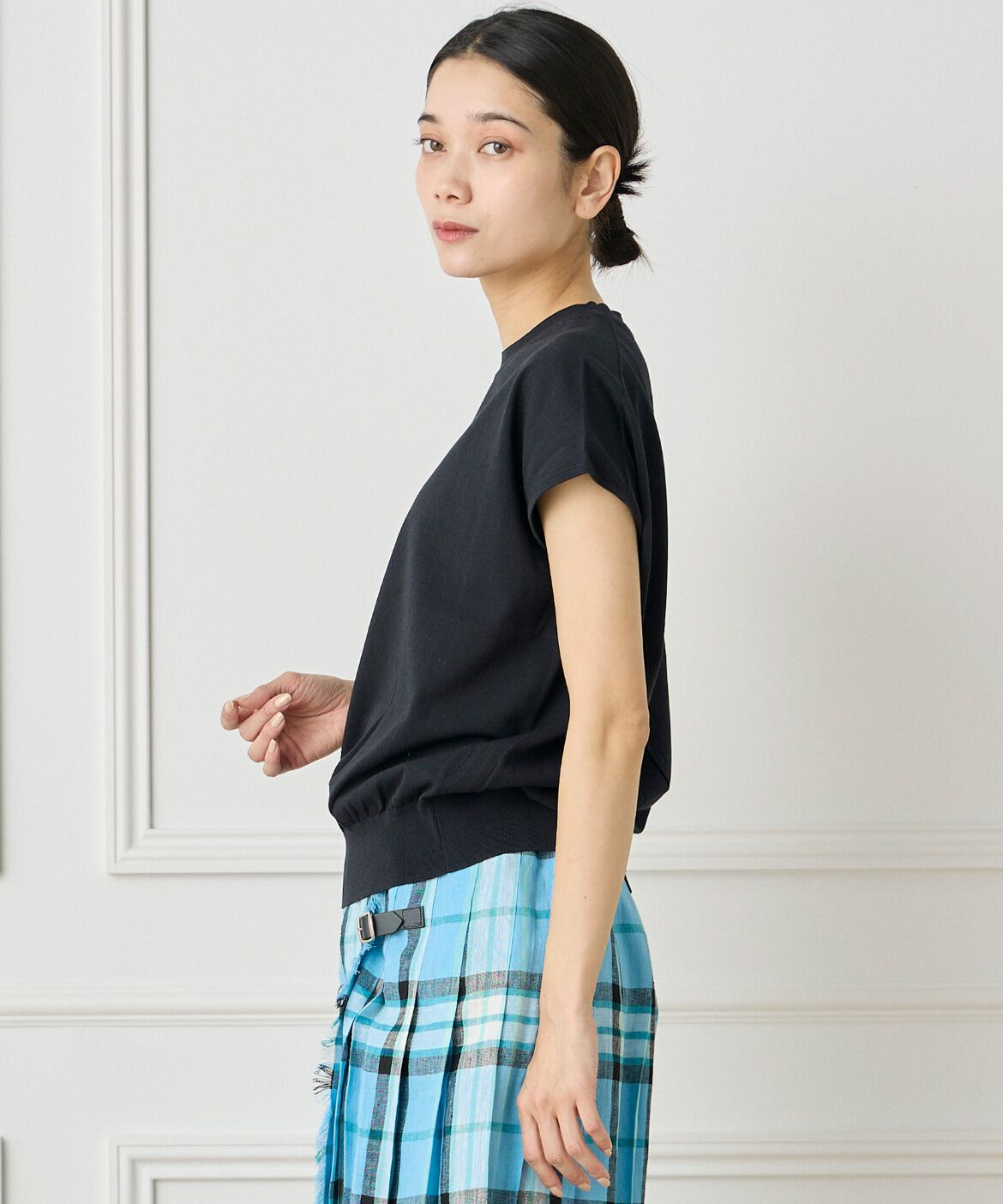 INED「《大きいサイズ》フレンチスリーブニットプルオーバー」|ニット・セーター|ネイビー