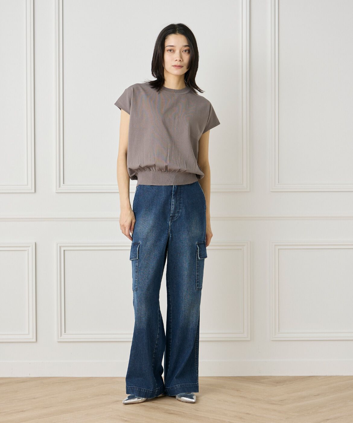 INED「《大きいサイズ》フレンチスリーブニットプルオーバー」|ニット・セーター|