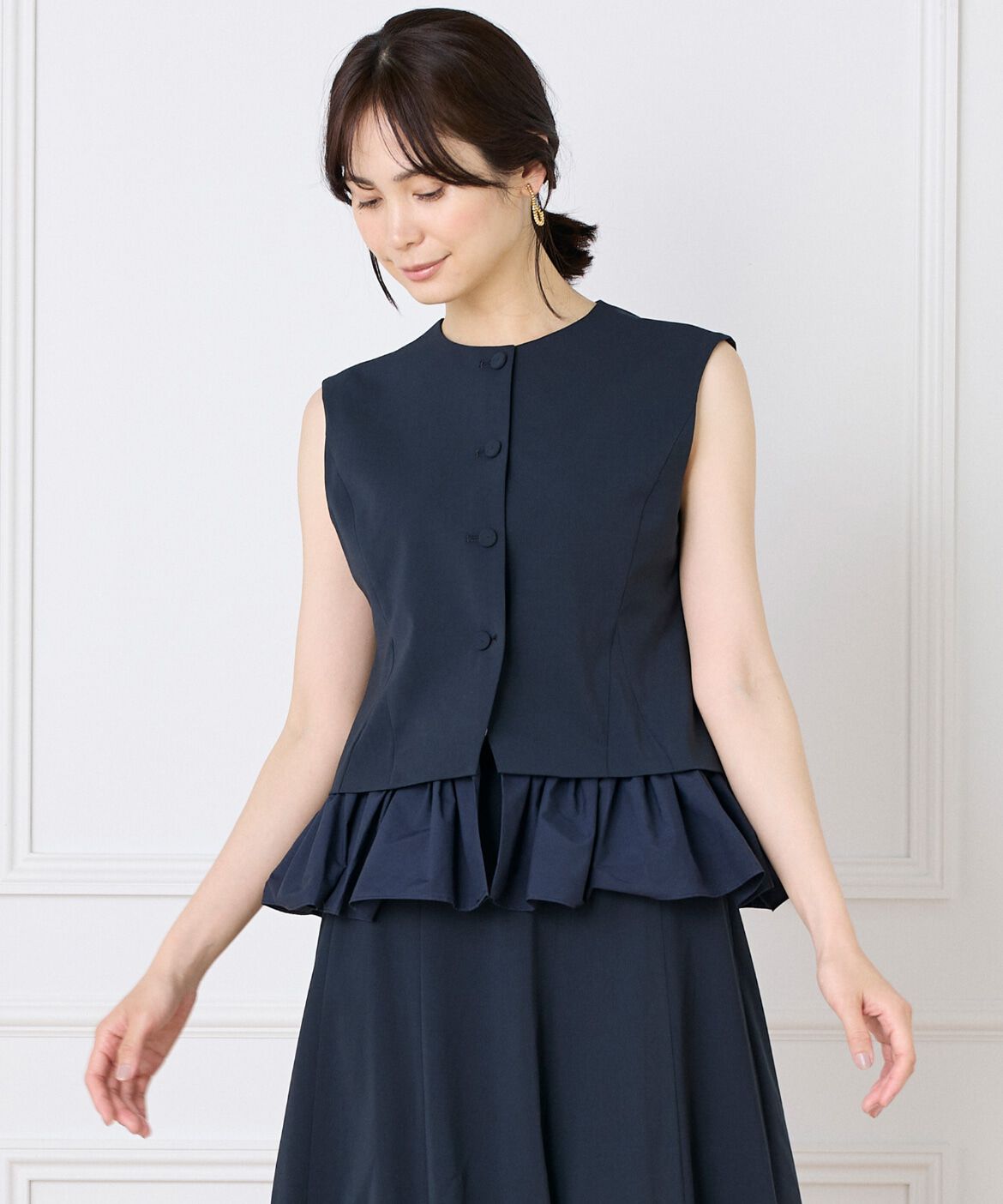 Maglie le cassetto「《大きいサイズ》異素材ドッキングジレ」|ダウンベスト・ベスト|ネイビー