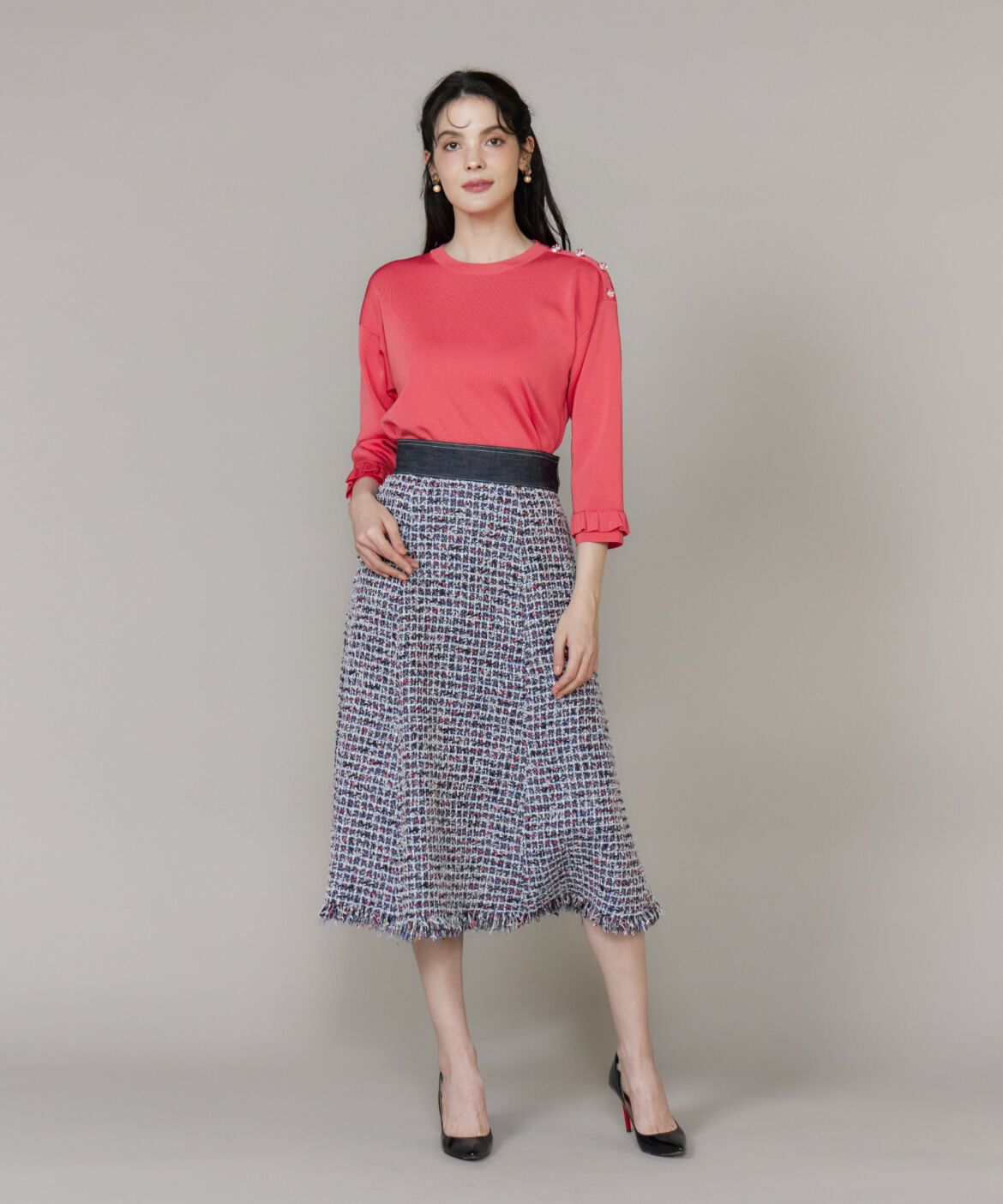 Maglie le cassetto「《M Maglie le cassetto》デニムファンシーツイードスカート」|フレア|