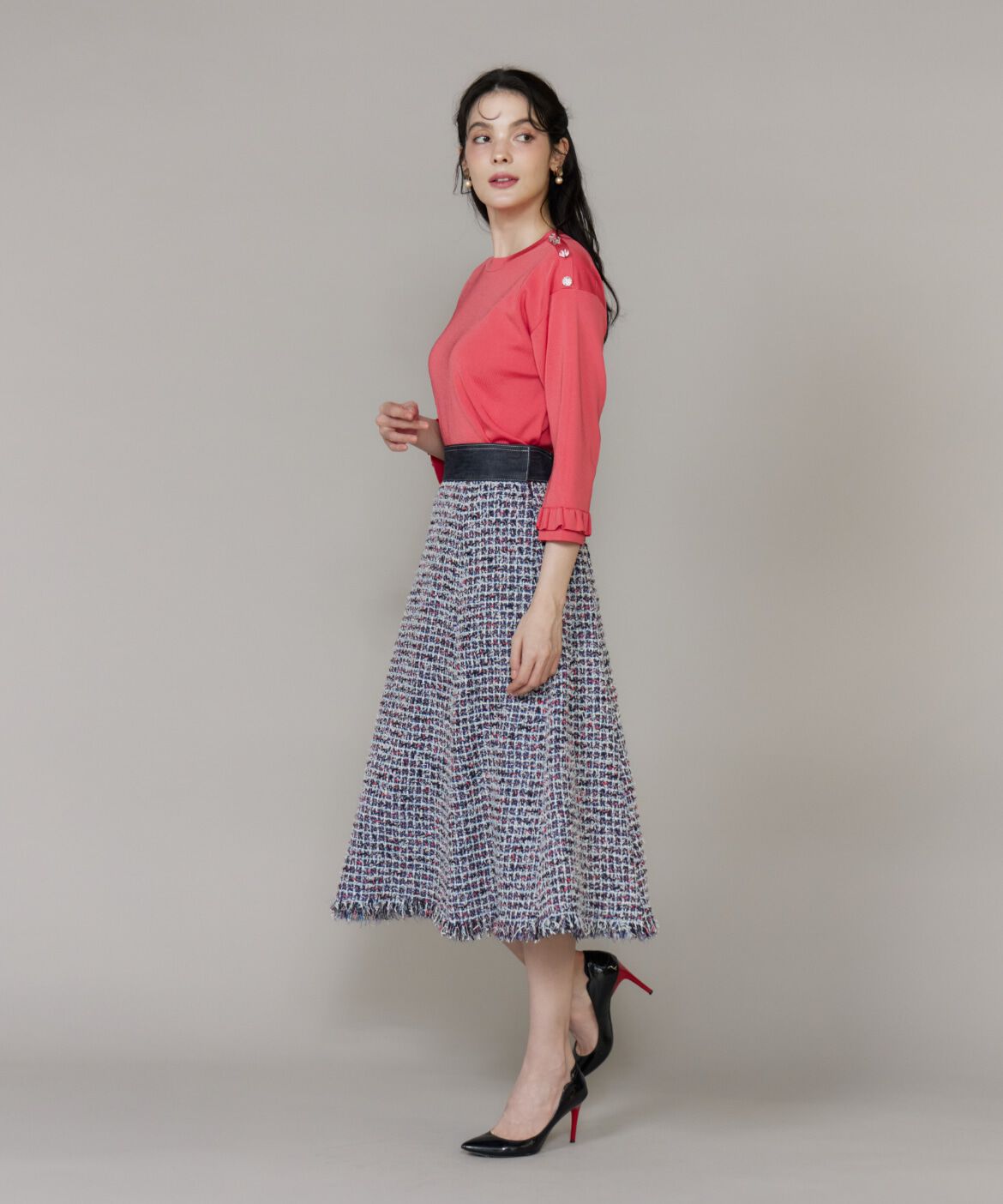 Maglie le cassetto「《M Maglie le cassetto》デニムファンシーツイードスカート」|フレア|