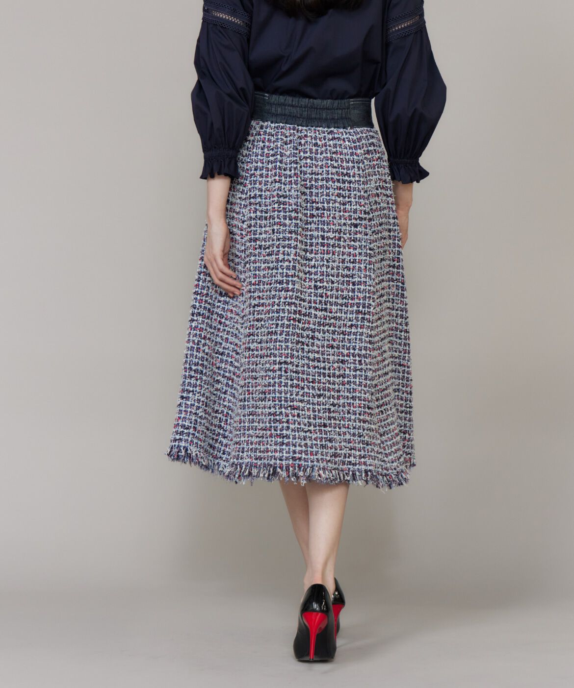 Maglie le cassetto「《大きいサイズ》デニムファンシーツイードスカート《M Maglie le cassetto》」|フレア|