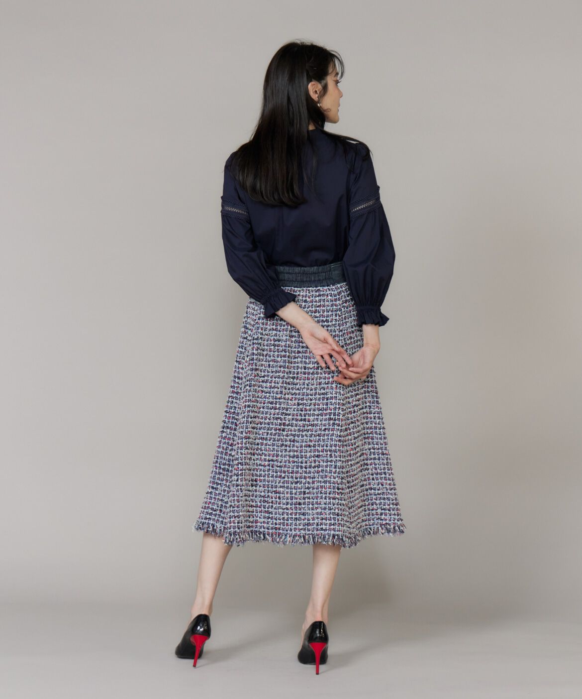 Maglie le cassetto「《大きいサイズ》デニムファンシーツイードスカート《M Maglie le cassetto》」|フレア|