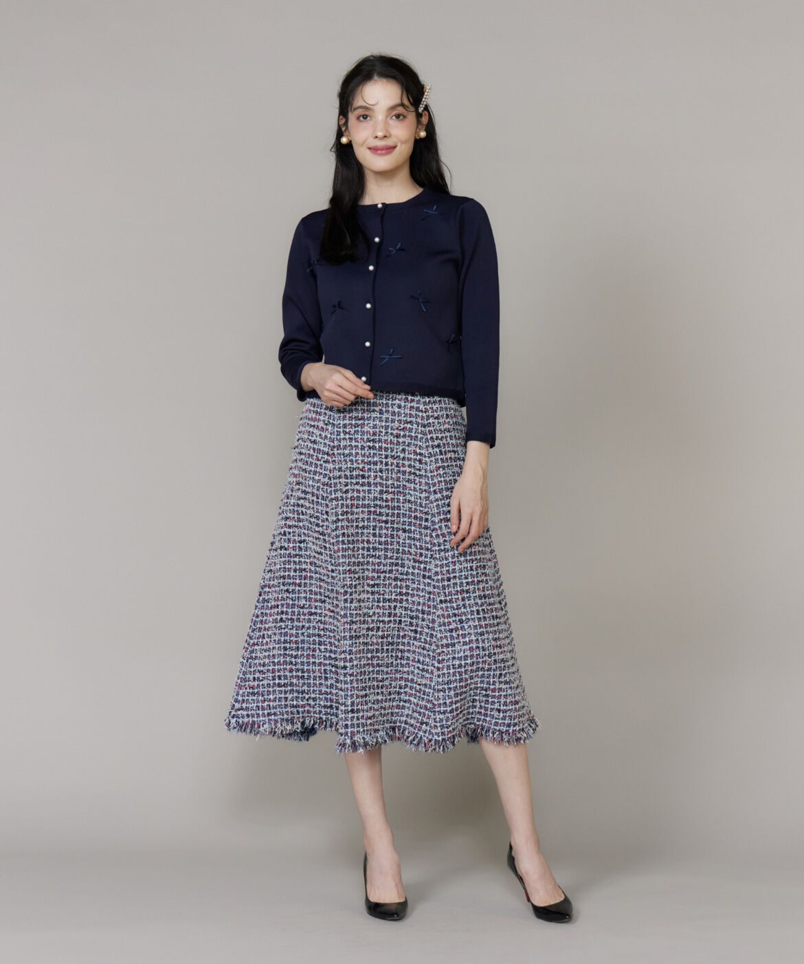 Maglie le cassetto「サテンリボンニットジャケット」|カーディガン|