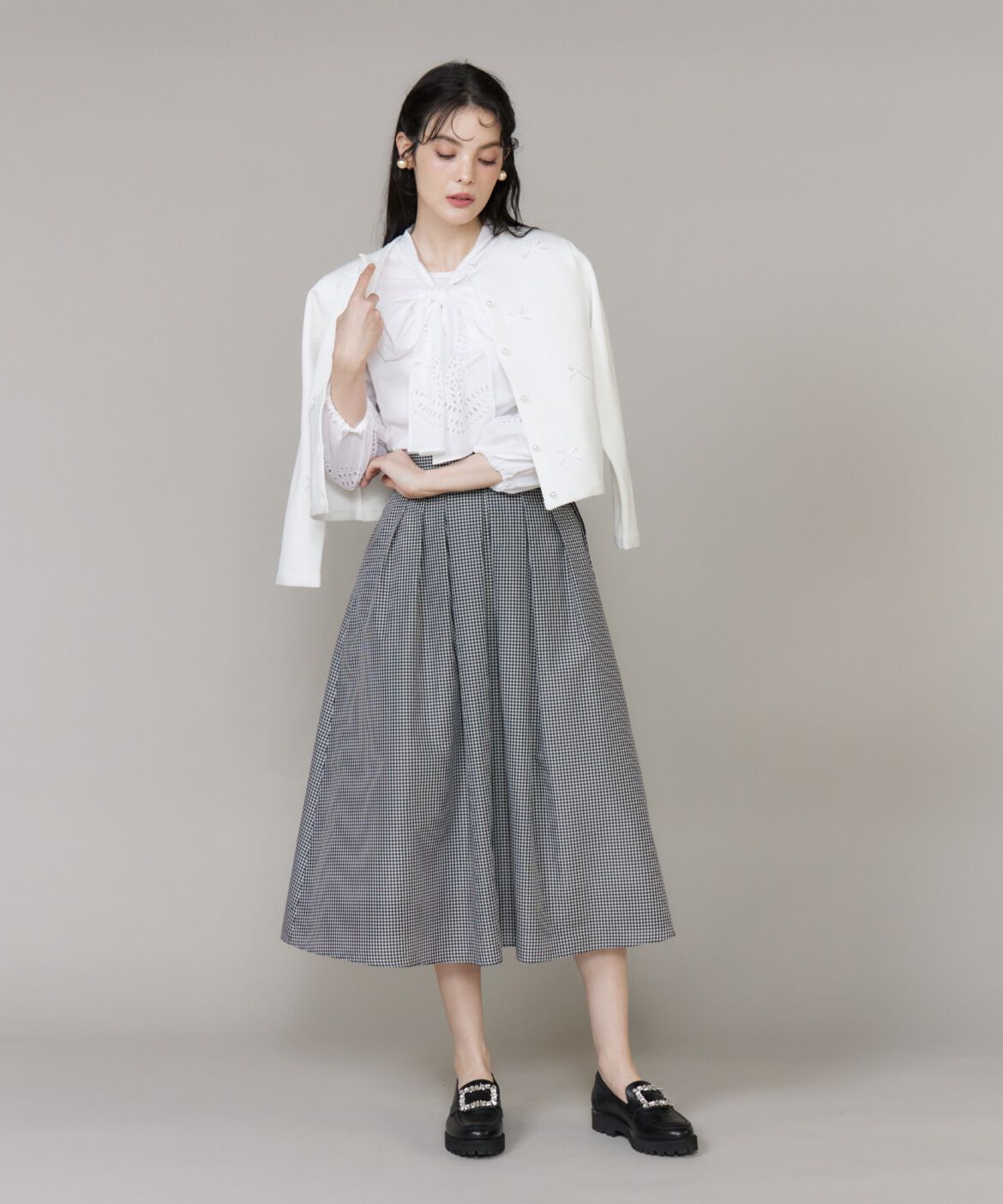 Maglie le cassetto「サテンリボンニットジャケット」|カーディガン|