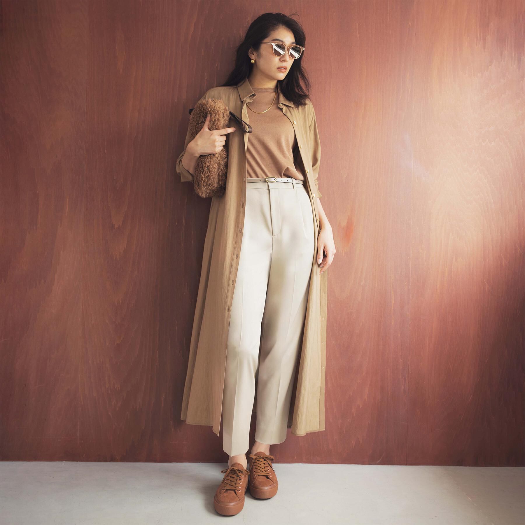 UNTITLED「【前開きボタン/ベルト付/羽織シャツ/】2WAYトレンチ風ワンピース」|ワンピース|