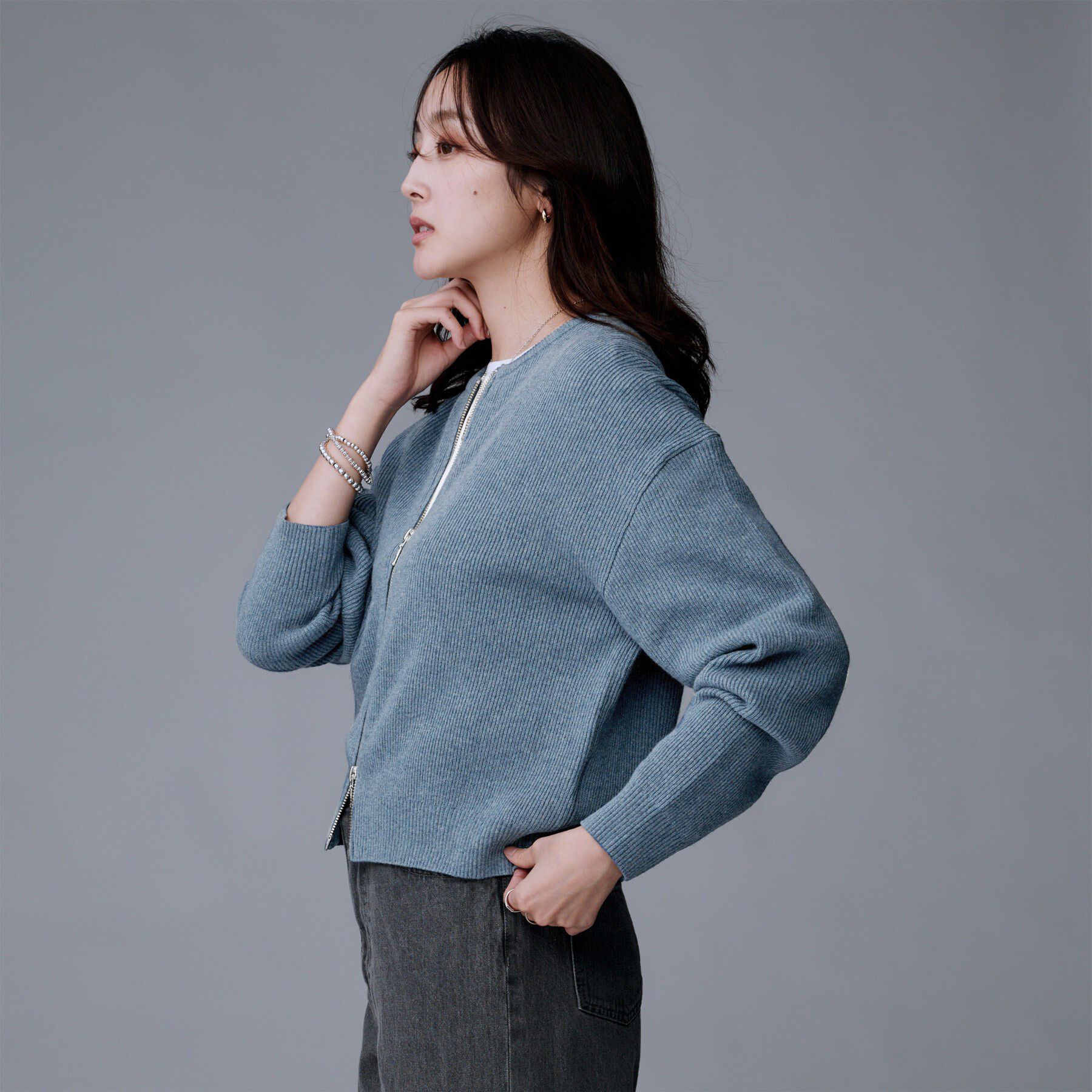 UNTITLED「【ゆったりサイズ／着丈短め】ジップニットカーディガン」|カーディガン|