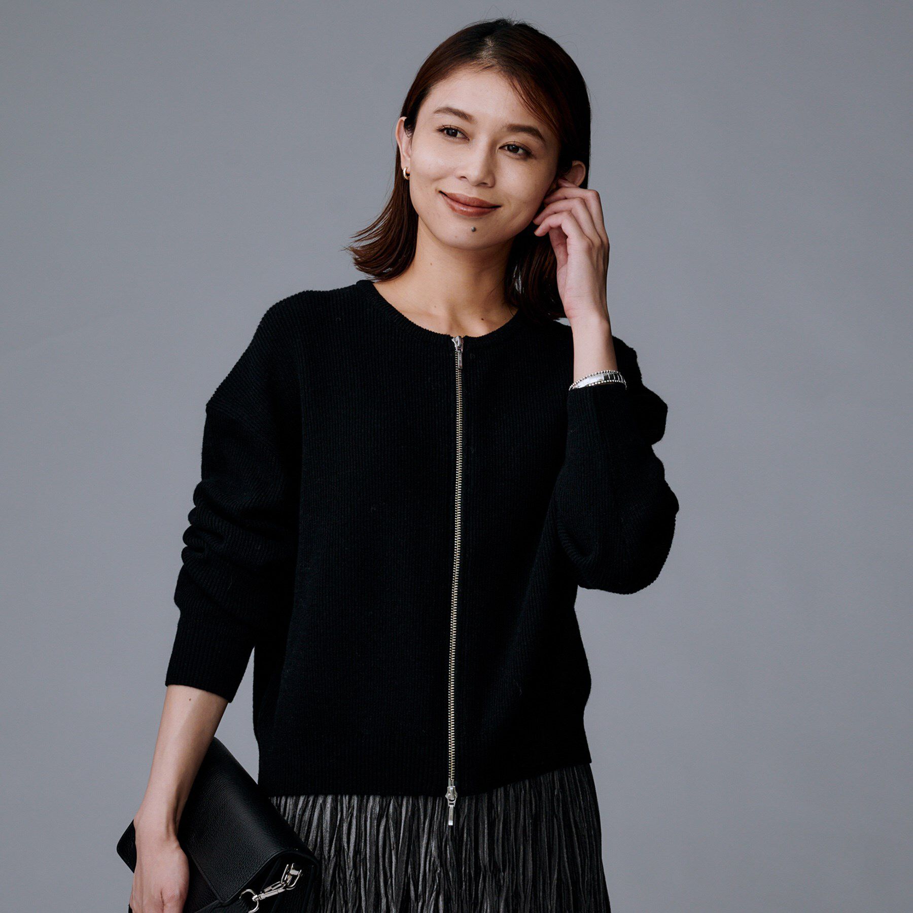 UNTITLED「【ゆったりサイズ／着丈短め】ジップニットカーディガン」|カーディガン|